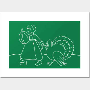 Thanksgiving Pilgrim and Turkey Posters and Art